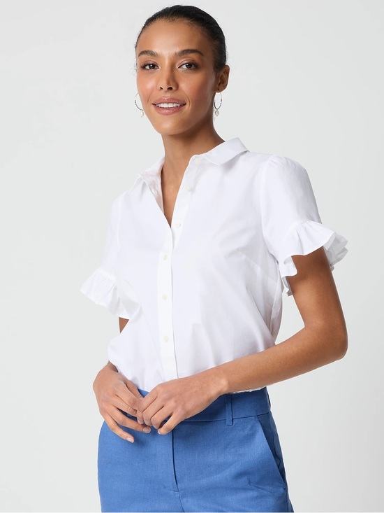 J. Crew Tops - Jcrew Classic White Button-Down Ruffle Sleeve Top